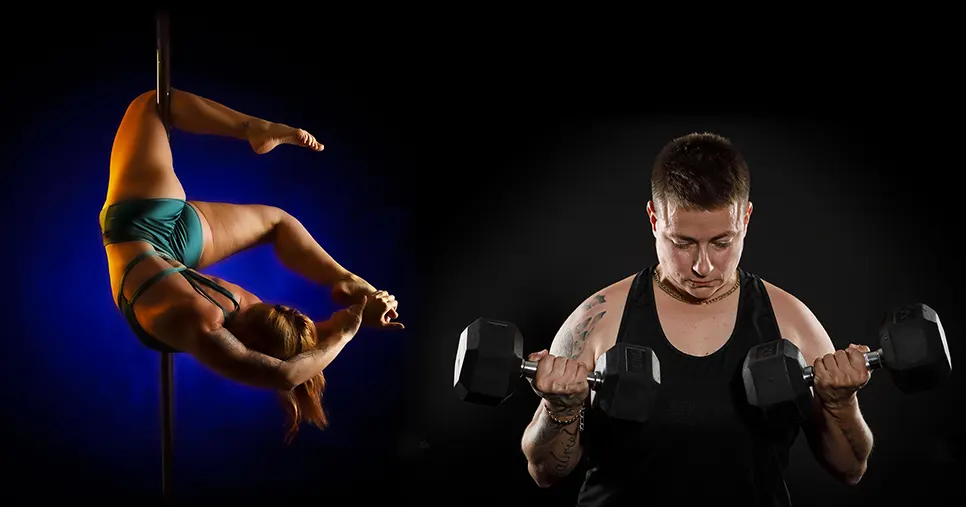 Shooting photo fitness à Mulhouse réalisé dans un club de musculation et de pole dance